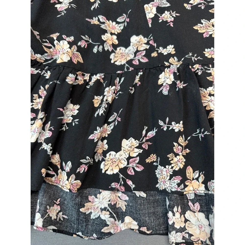Ciel USA Womens Black Floral Halter Neck Trapeze Dress Ruffle Hem Large - Picture 4 of 6